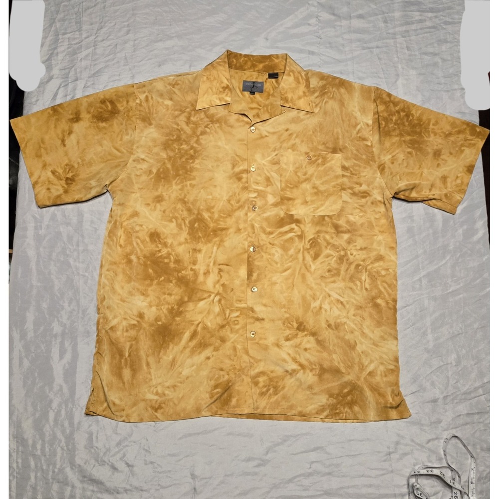 Jordan Craig Y2K Button Up Shirt Mens Large Yellow Mustard Retro Loose‎ SS Soft